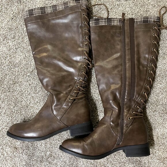 Torrid 9W Wide Calf Wide Width Brown Faux Leather Knee Boots NWOT - Picture 4 of 7